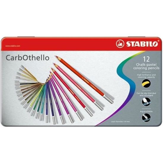STABILO CarbOthello - Boîte métal - lot de 12 crayons de couleur fusain pastel