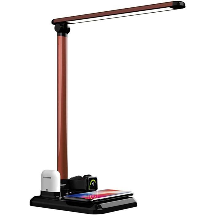 ZOVHYYA Lampe de Bureau LED avec Chargeur sans Fil 10W Lampes de Bureau Dimmable 5 Niveaux