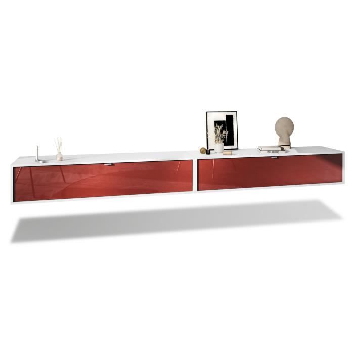 Vladon Ensemble de 2 set meuble TV Lana 140 murale lowboard 140 x 29 x 37 cm caisson en blanc façades en Bordeaux haute brillance Vladon Ensemble de 2 set meuble TV Lana 140 murale lowboard 140 x 29 x 37 cm caisson en blanc façades en Bordeaux haute brillance