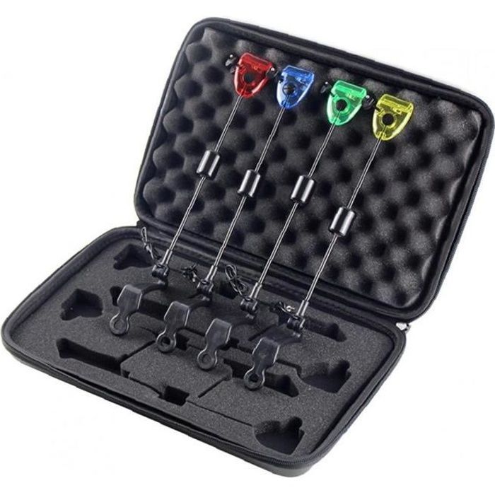 Pêche Bite alarme Swinger LED Indicateur 4 couleurs carpe Outils de pêche en cas 4PCS Zippé