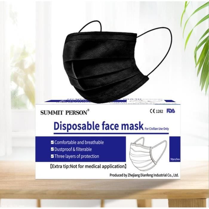 Protection civile jetable, masque anti-poussière respirant noir
