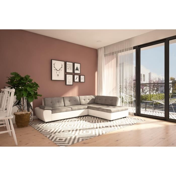 Canapé d'angle convertible GALI angle droit gris blanc