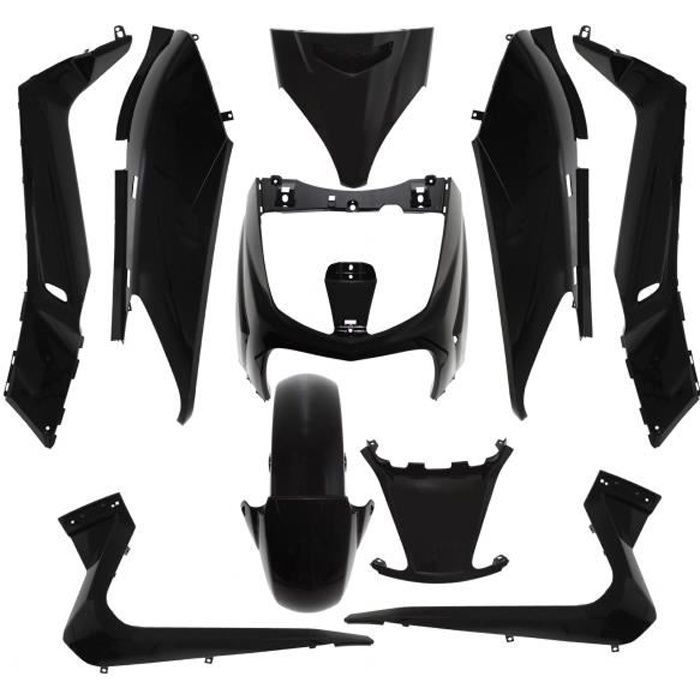 kit cache carenage carrosserie 10 pieces adaptable scooter yamaha 125 x-max 2006 - 09 noir brillant skycruiser mbk