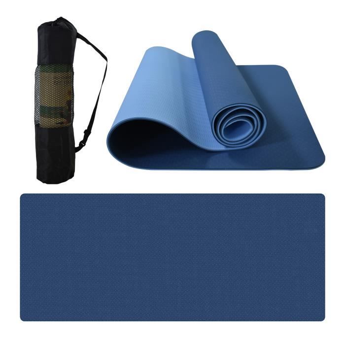 183 X 61 X 0.8CM Tapis de yoga – Tapis de gymnastique antidérapant, sans substances nocives, avec sangle de transport - Bleu