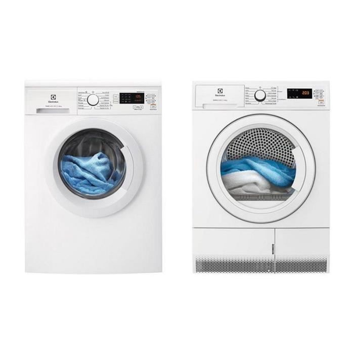 Pack ELECTROLUX Lave-linge Frontal 8kg 1400Trs/min + Sèche-linge 8kg Pompe à Chaleur 56,8 Blanc