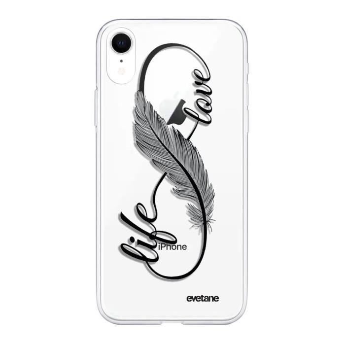 Coque pour iPhone Xr souple transparente Love Life Motif Ecriture Tendance Evetane