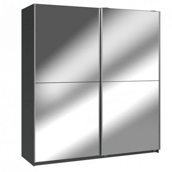 Armoire CLAPTON 179 cm portes coulissantes gris graphite / miroir gris Bois Inside75
