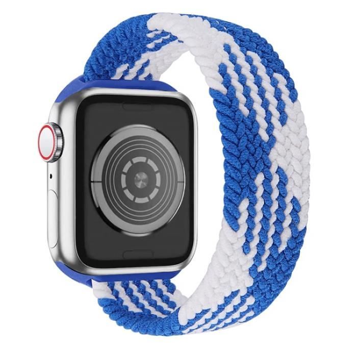 Bande Strap Sports Sangle Bande Sangle Pour Apple Watch Series 7 45Mm-6-5-4-Se 44Mm-3-2-1 42Mm - Bleu + Épissage Blanc