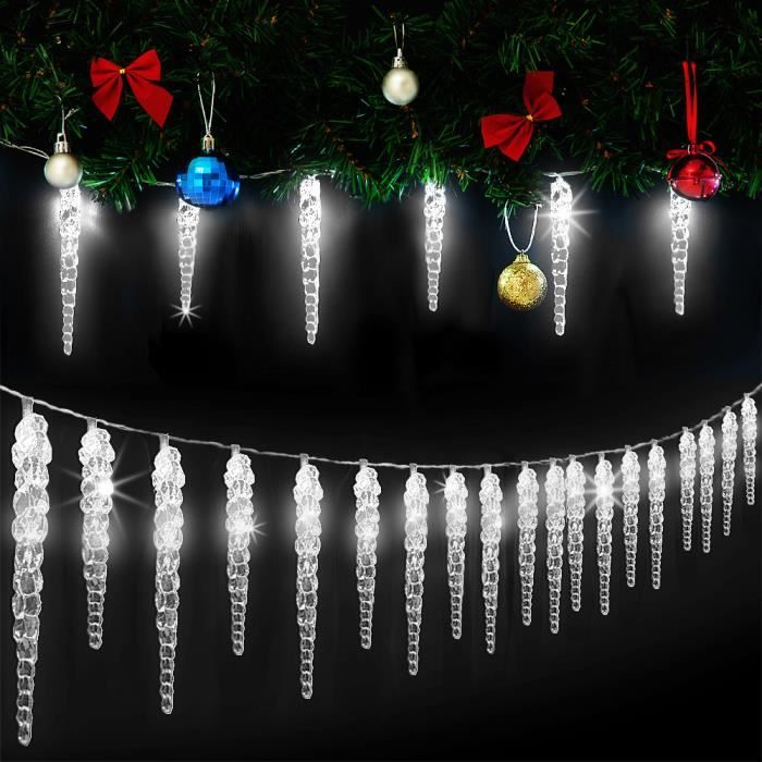 Guirlande lumineuse 40 stalactites LED Noël Blanc Intérieur extérieur Déco fêtes