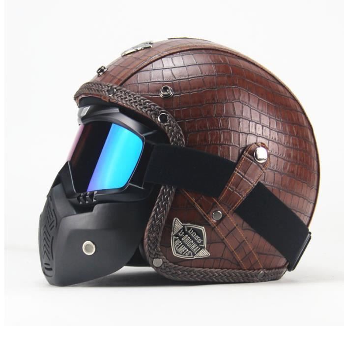 casque moto Casque vintage Casque Harley lunettes Vintage Casque moto De la personnalité Quatre saisons Mode sécuritaire Cuir