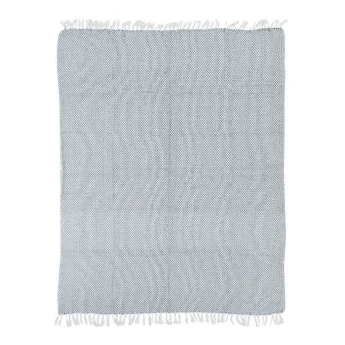 ESCAPADE - Plaid ethnique motif pixels blanc et gris 125x150
