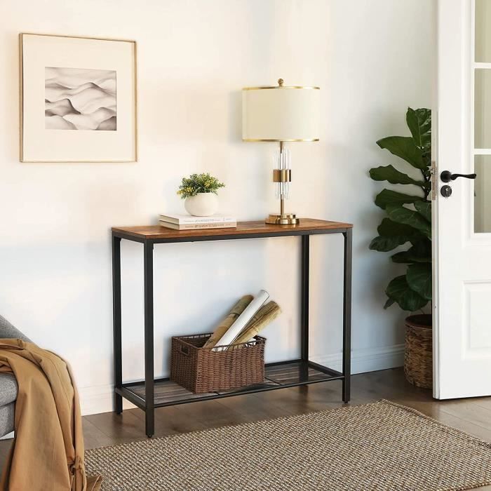 VASAGLE Table Console - Table d’entrée Style Industriel - Étagère en Treillis 100x35x80 cm - Marron Rustique et Noir LNT86X