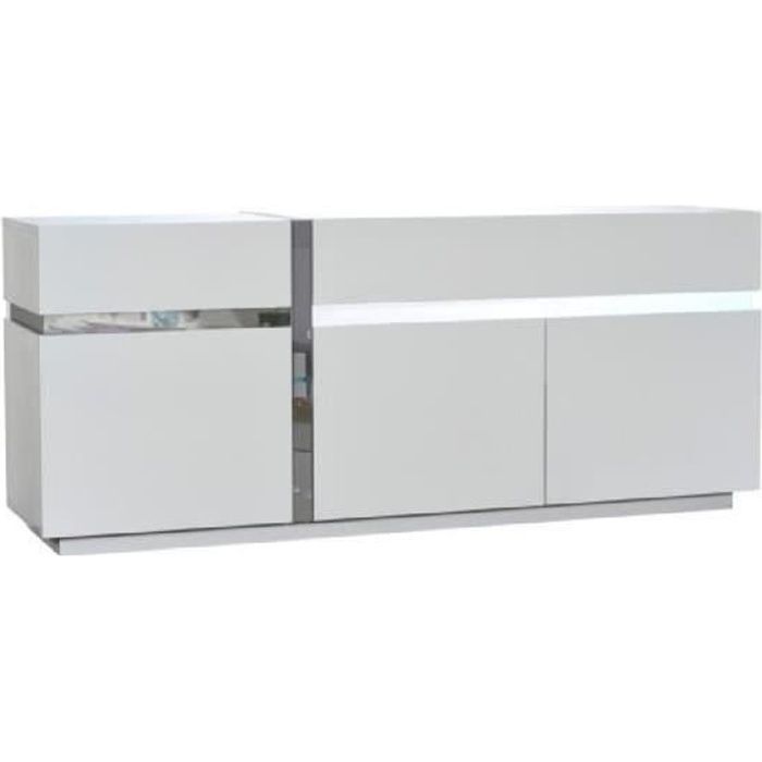 LINEANCE Bahut 200 cm avec éclairage LED laqué blanc