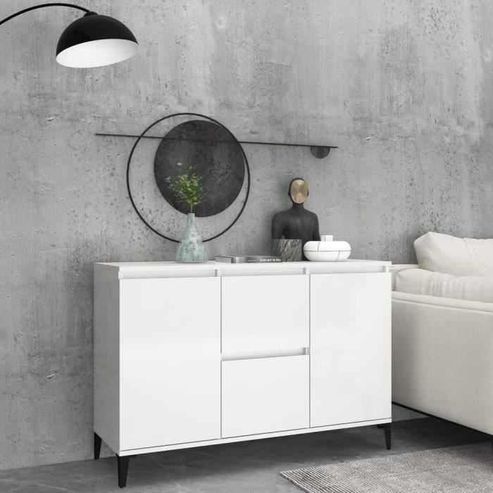 Buffet Blanc brillant 104x35x70 cm Aggloméré XIX29