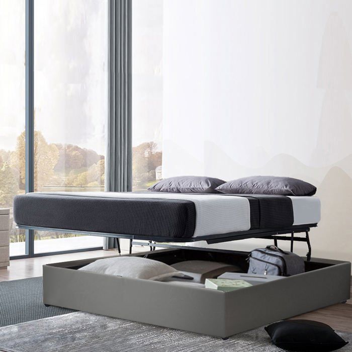 Lit Coffre Lounge 160 x 200 by Sampur | Gris | Grand Coffre de Rangement - Sommier à Lattes à Ouverture Horizontale - Design