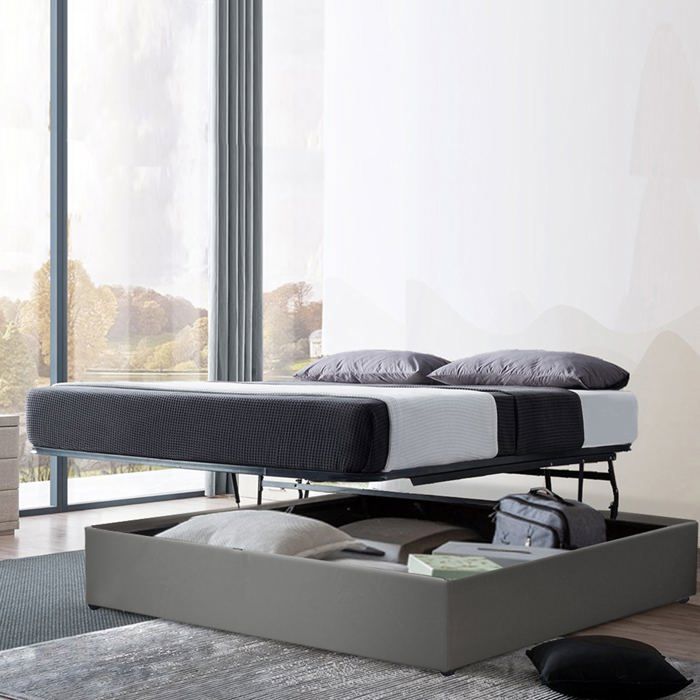 Lit Coffre Lounge 160 x 200 by Sampur Gris Grand Coffre de Rangement - Sommier à Lattes à Ouverture Horizontale - Design