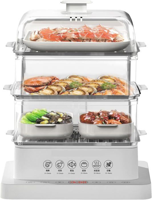 Cuiseur Vapeur Axentia 2 Niveaux 6L - Inox 20cm Compatible Induction