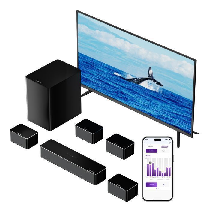 ULTIMEA Barre de Son Surround 7.1 Contrôle App Barre de Son TV avec Caisson de Basses Réglable et 4 Haut-parleurs Surround
