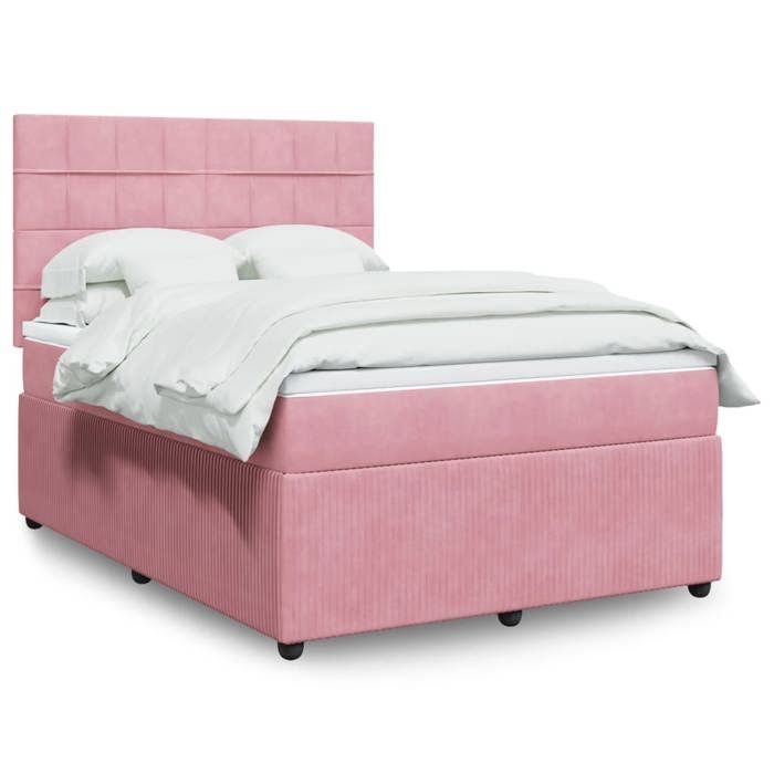 vidaXL Sommier à lattes de lit avec matelas Rose 160x200 cm Velours lit lit à plate-forme lit à panneaux meuble de 3292387