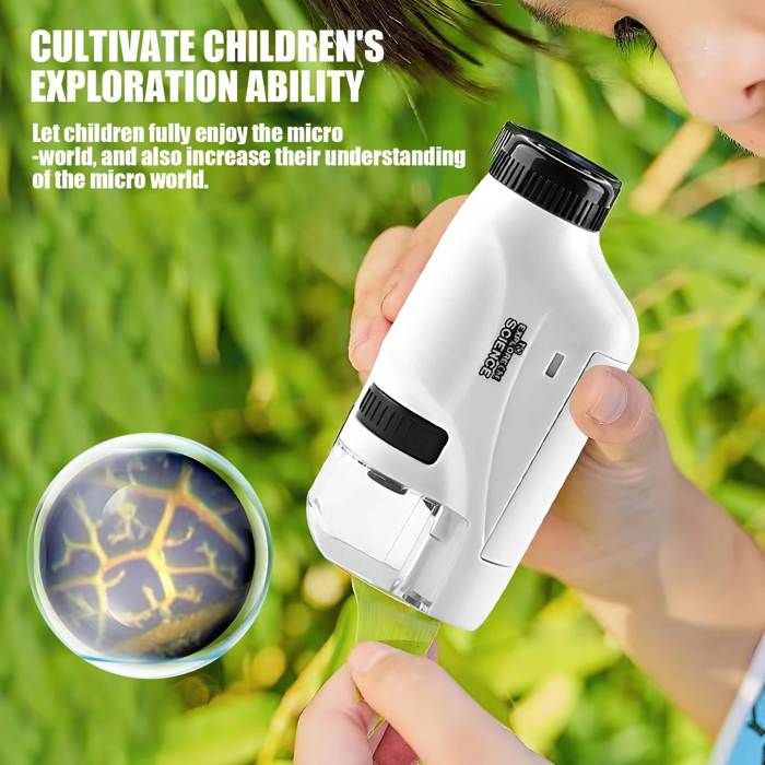 Mini Microscope de Poche 100x-250x pour Enfants Adultes, Microscope Portatif Main, Miniscope Portable pour Enfants Adultes, Scientifique Education