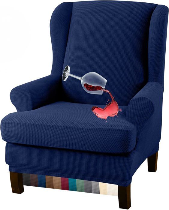 Housse de fauteuil à oreilles imperméable de couleur unie de haute qualité(bleu foncé) Housse de fauteuil à oreilles imperméable de couleur unie de haute qualité(bleu foncé)