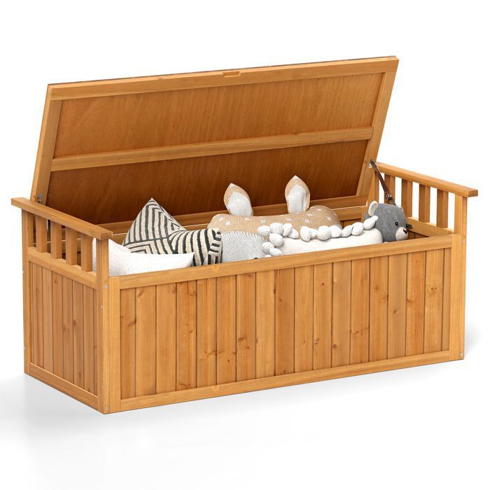 COSTWAY Coffre de Rangement 209 L pour Jardin en Bois de Sapin - Banc 2 Places avec Accoudoirs COSTWAY Coffre de Rangement 209 L pour Jardin en Bois de Sapin - Banc 2 Places avec Accoudoirs