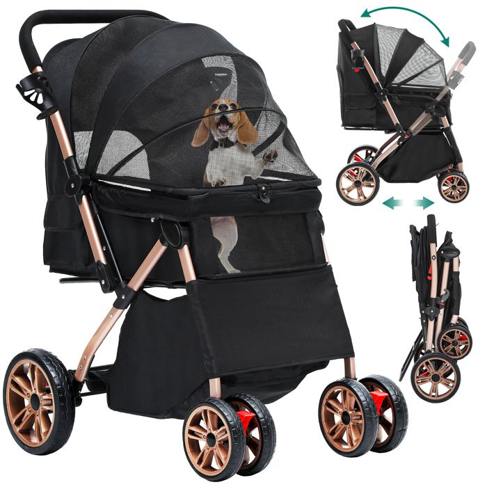 Meilleurs prix pour YITAHOME Poussette pour Chien Chat - avec Panier de Rangement - 4 Roulettes - Pliable - Noir
