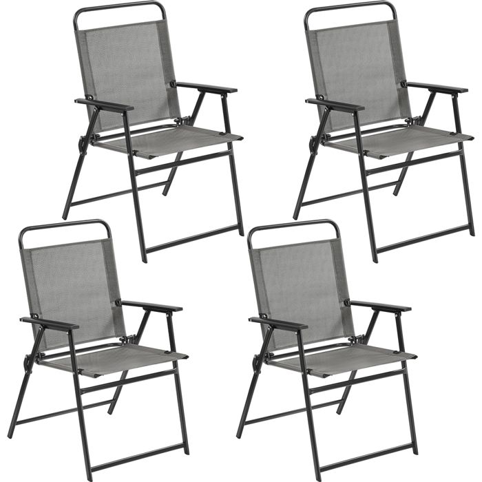 Yaheetech Lot de 4 Chaise de Jardin Pliante avec Tissu en Polyester Respirant Robuste Cadre Métal Dossier et Accoudoirs Gris