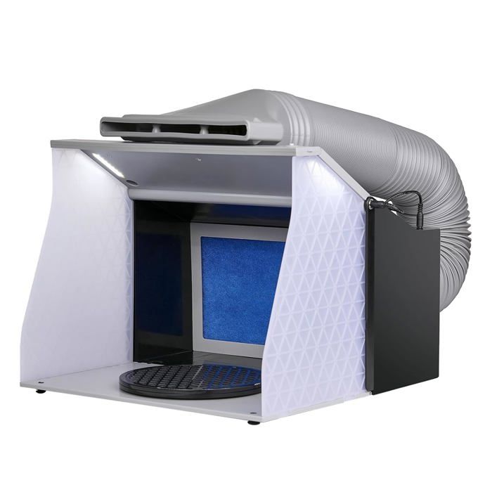 Cabine De Pulvérisation Peinture Aérographe - 2 Ventilateurs, 4 Lumières LED, Table Tournante - Neuf