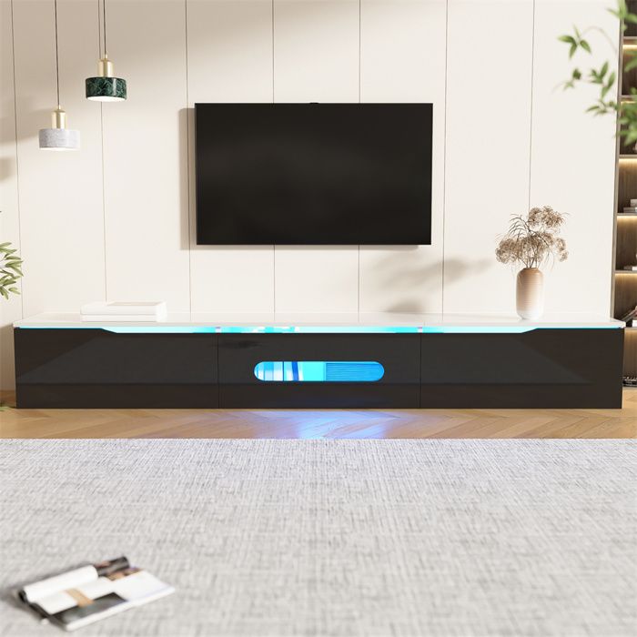 Meuble TV Blanc Brillant 160cm Avec éclairage LED Ambiant - Design Moderne, Rangement Spacieux, Tiroirs Silencieux - Pour Télé Jusqu'à 160 Cm (70 Pouces)