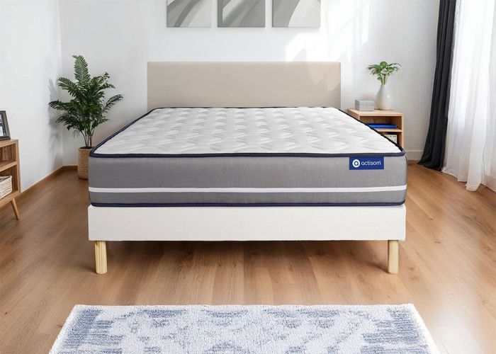 Ensemble Matelas Sommier 140x220 cm - Actimemo Pur - Sommier Kit Blanc