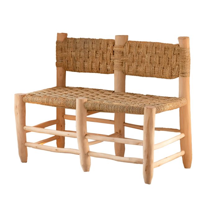 Double banquette Marocaine tressage damier Naturel 100x70x75 cm