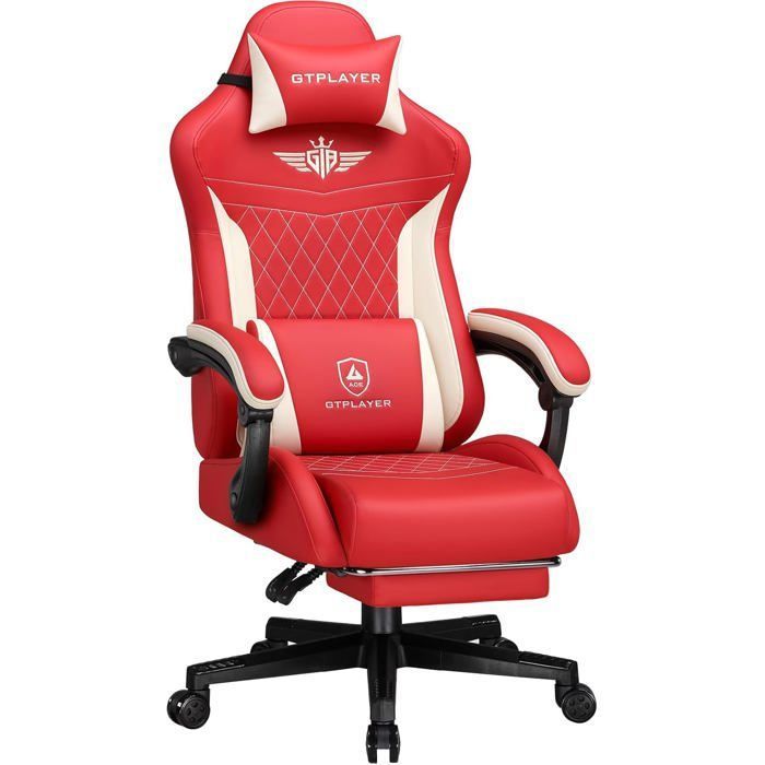 GTPLAYER Chaise Gaming Ergonomique Fauteuil avec Soutien lombaire 150kg en PU