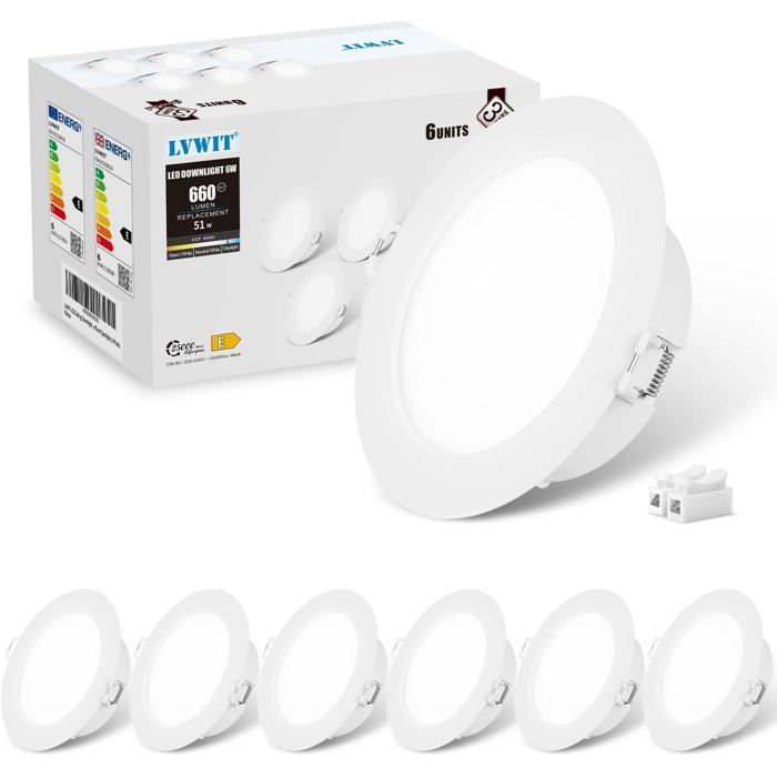 Spot Led Encastrable 6W Spots de Plafond Équivalent à 51W φ113MM Éclairage Salle de Cuisine Salon Couloir IP20 Lot de 6 Spot Led Encastrable 6W Spots de Plafond Équivalent à 51W φ113MM Éclairage Salle de Cuisine Salon Couloir IP20 Lot de 6