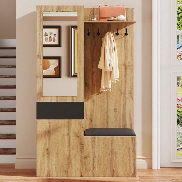Ensemble de garde-robe avec miroir - 5 crochets de garde-robe - armoire à chaussures - Vestiaire dentrée - Meuble dentrée