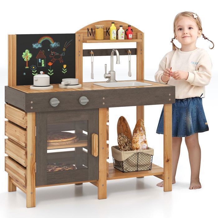 DREAMADE Jeu Jouet Cuisine en Bois pour Enfants avec Tableau