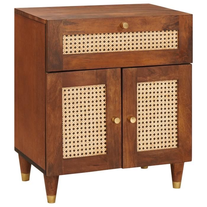 BEAU Tables de chevet - CLARENCE - Table de lit/Armoire de chambre - Marron Rotin et bois de mango massif FR3104