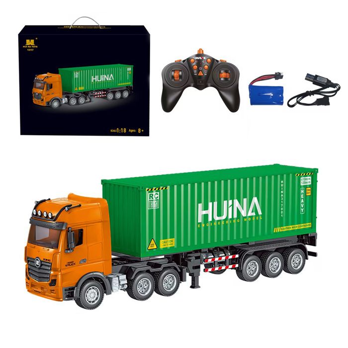 Camion Remorque Télécommandé 1/24 - Semi-Plateau 83 Cm - 2.4 GHz 9 Canaux - Son Et Lumière - Cadeau Enfant 3+