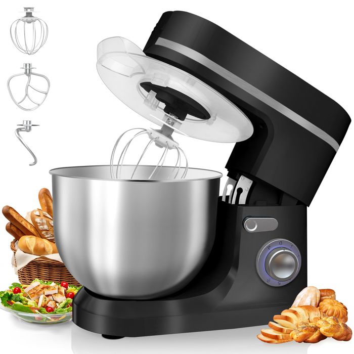 KITYTETY Robot Pâtissier 1600W Robot pétrin multifonction avec Bol 8 L Batteur Fouet Crochet 6 Vitesses Robot de cuisine Noir