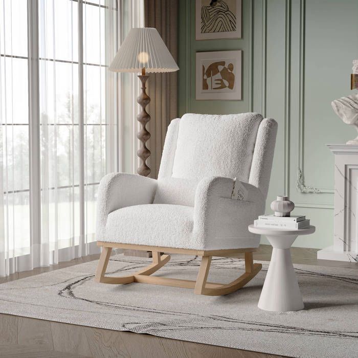 Fauteuil à Bascule Rembourré Peluche – Haut Dossier, Bascule Douce, Rangement Latéral, Pour Salon Ou Chambre Bébé