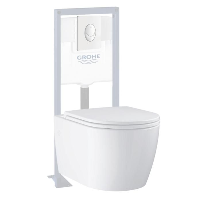 Grohe Pack WC suspendu sans bride Start Round + abattant frein de chute + Bâti-support autoportant + Plaque blanc alpin