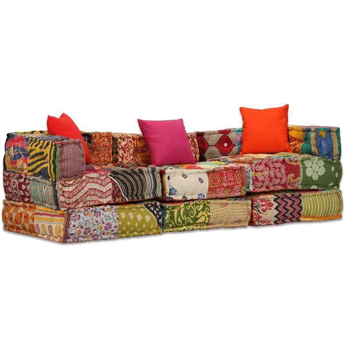 Pouf modulaire 3 places - vidaXL - Patchwork - Tissu - Multicolore