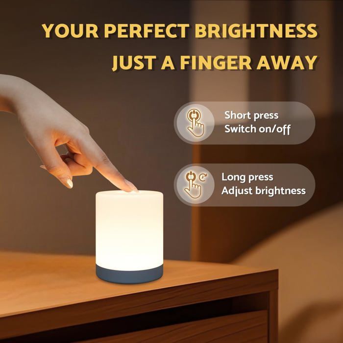 Veilleuse Portable Rechargeable USB - Commande Tactile et Intensité Réglable - Lumière dAmbiance pour Intérieur