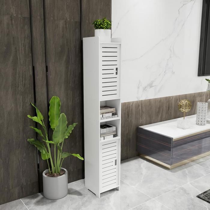 Armoire de salle de bain PIPIPOXER Étagère de Rangement Avec deux portes et deux cloison Meuble de Toilettes 26x22x117 cm