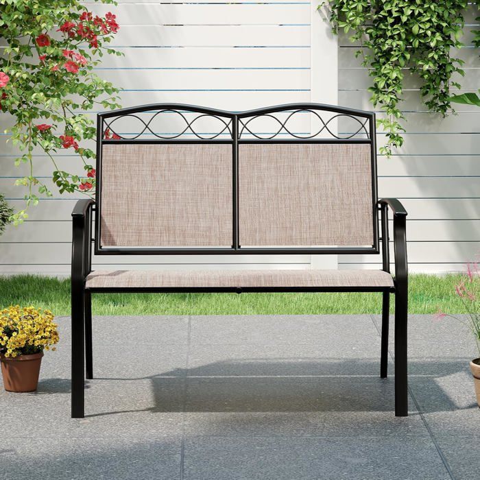 Chaise de Jardin Extérieur COSTWAY pour 2 Personnes Tissu Respirant Cadre en Métal Accoudoirs Courbés Banc 2 Places Charge 300kg Chaise de Jardin Extérieur COSTWAY pour 2 Personnes Tissu Respirant Cadre en Métal Accoudoirs Courbés Banc 2 Places Charge 300kg