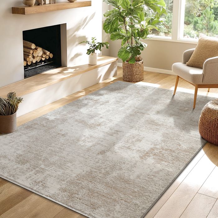 the carpet Nuvra – Tapis moderne salon/chambre doux et moelleux facile d’entretien Beige 200 x 290 cm D45