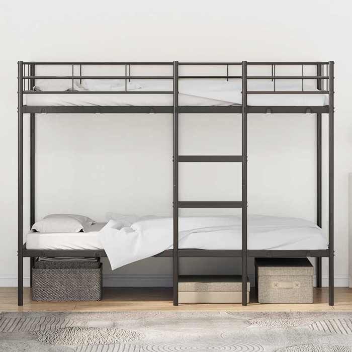 Lit superposé - VIDAXL - 2 personnes - Scandinave - 207x90x150 cm - sans matelas - noir 90x200 cm acier FR_002595764