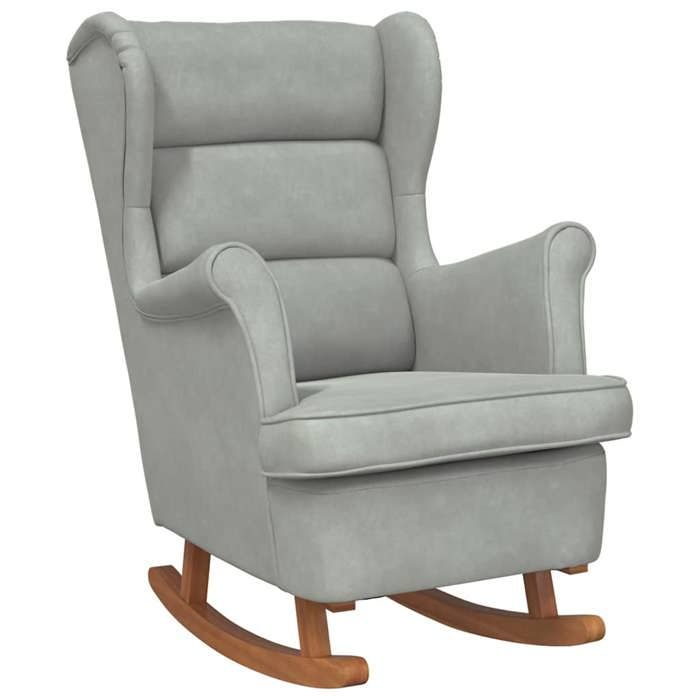 NEUF 2026 CHIC Fauteuil berçante à oreilles SWEETY mousse rembourrée en velours gris clair bois massif 74x90x102 cm FF159