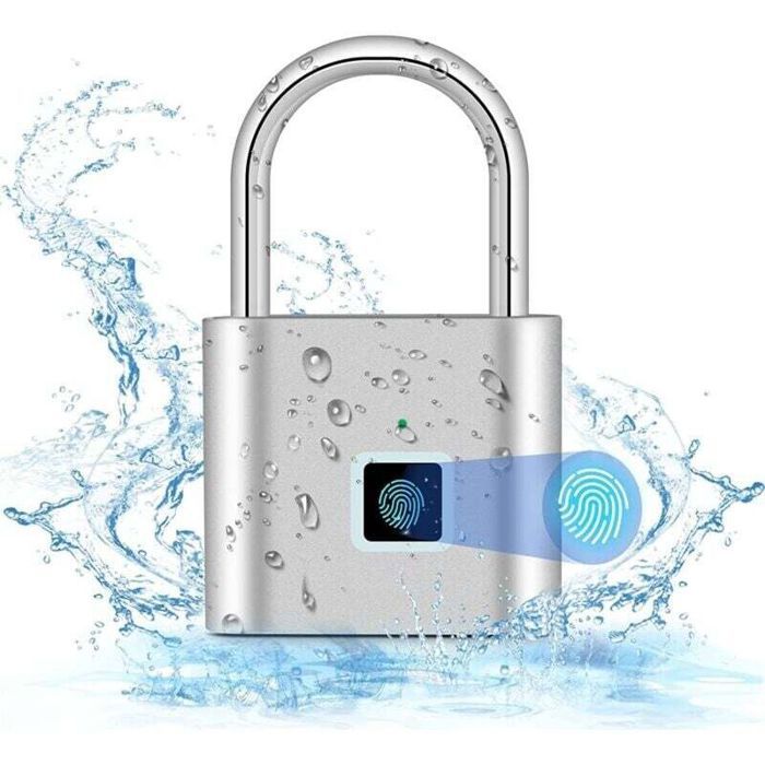 Cadenas à empreinte digitale - PZCC - Serrure intelligente - Étanche - Recharge USB - Acier inoxydable
