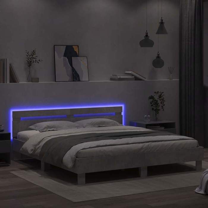 2026 dété@Cadre de lit avec LED double - Sommiers à lattes - sans matelas gris béton 160x200cm 2644